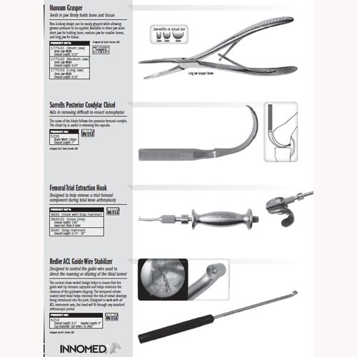 Hannum Grasper 1775-01 to 1775-03 / Sorrells Posterior Condylar Chisel 5235 / Femoral Trial Extraction Hook 3635 to 3040 / Redler ACL Guide Wire Stabilizer 5210