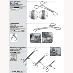 Teurlings Medial Malleolar Clamp w/Wire Guide 1803 / Calvo Medial Malleolus Fracture Clamp 1801-L,1801-R / Medial Malleolar/Bone Fragment Clamps 1830 to 1840